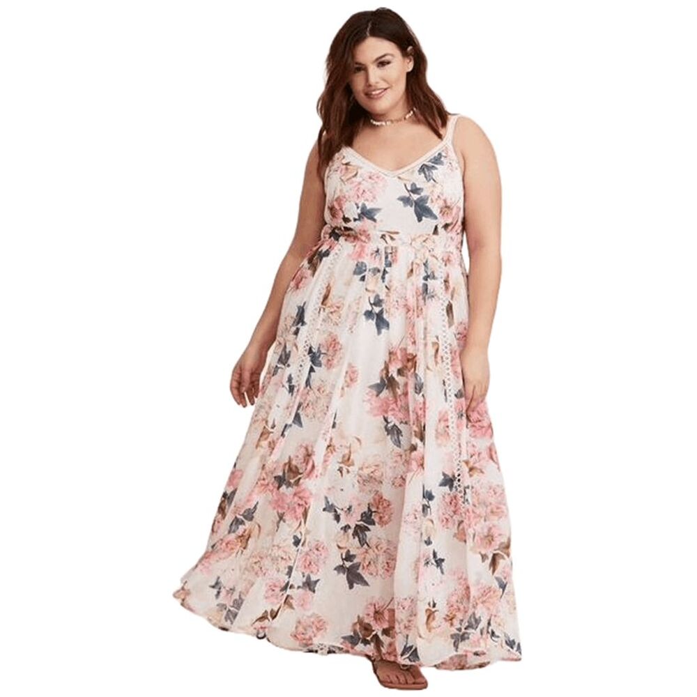 torrid Pink and Navy Floral White Maxi Dress